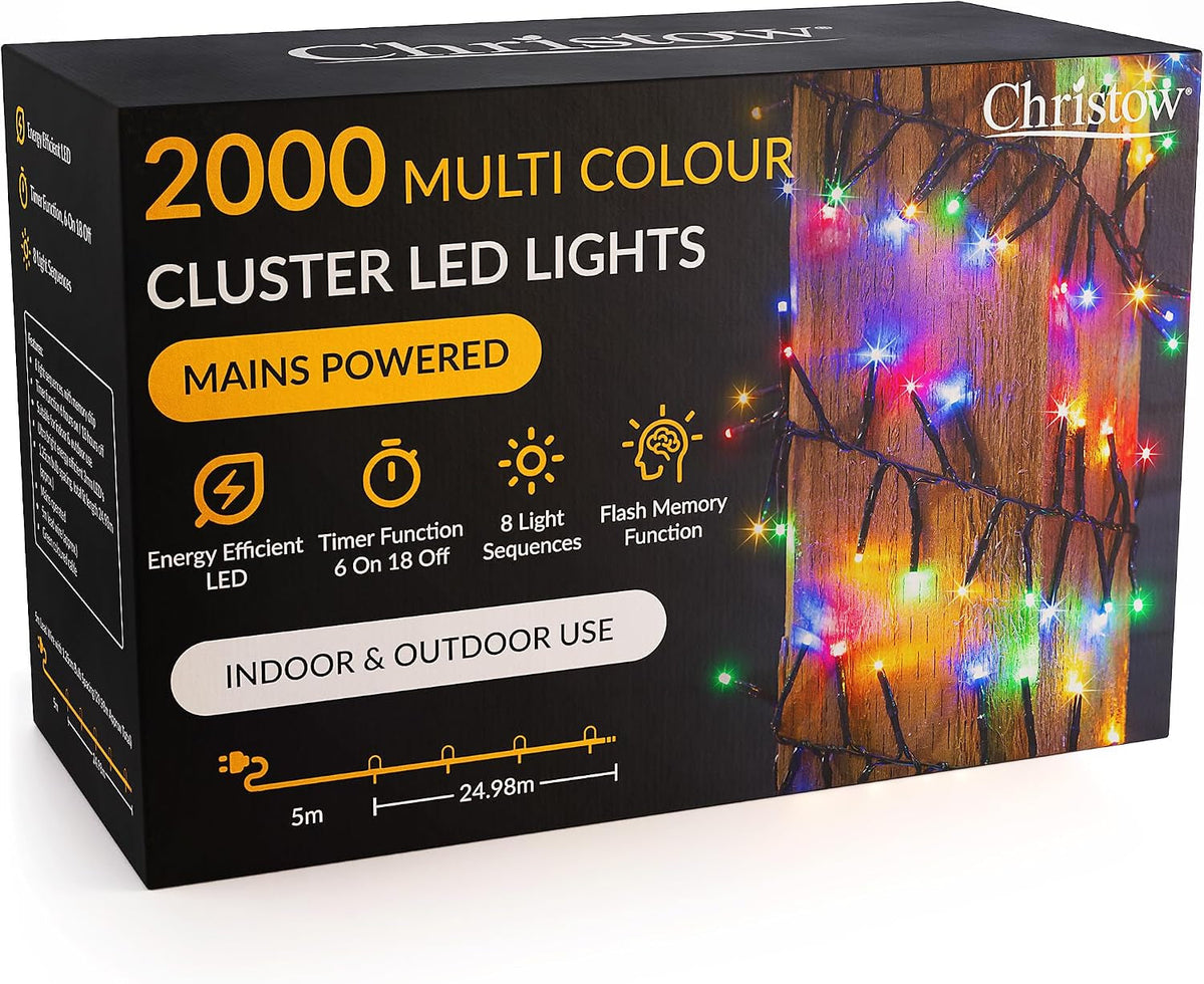 Christmas Cluster Lights, 2000 Leds, Multi-Coloured