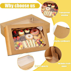 Cookie Boxes with Window 35 × 30 × 8 Cm, 10 Pack Corrugated Bakery Boxes