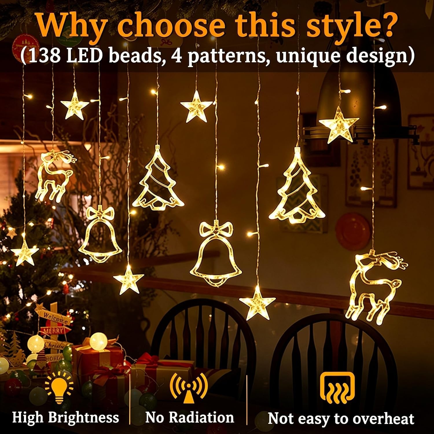 Christmas Fairy Lights with Christmas Pattern 8 Modes 138 LED 1PC