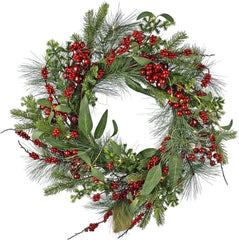 Red Berries Christmas Wreath Light up Pine Spruce Branches Rattan Twigs 60Cm