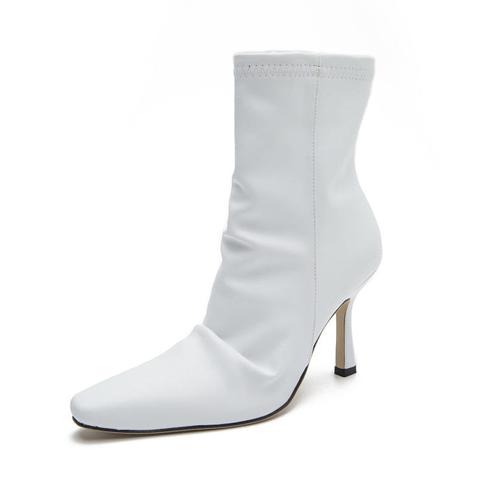 New Fine With Pleated Short Boots Female Mid-Thigh