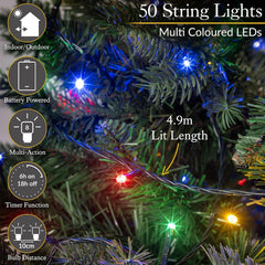 Christmas Fairy Lights, Battery Operated, 50 Leds, Multi-Coloured