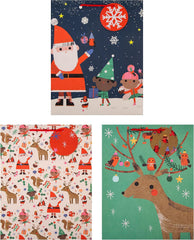 Gift Bags, Santa & Reindeer Designs, Large, 3-Pack, Christmas