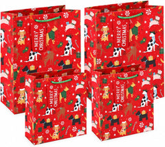 4 Pack of Christmas Dog Gift Bags with Handles, 2 Medium 26 X 15 X 33 Cm & 2 Small 21.5 X 10 X 25.3 Cm, Xmas Present Bags, Festive Gift Packaging for Family Friends Christmas Presents