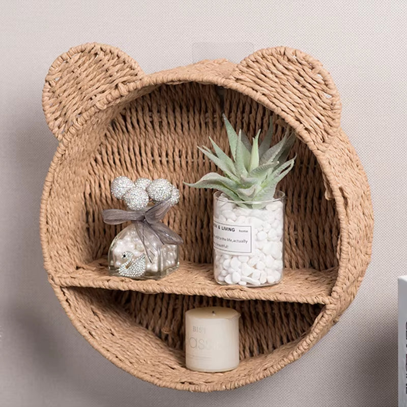 Imitation Rattan Food Grade Plastic Fruit Basket Storage Basket Wall Mounted Storage Rack Straw Woven Handmade Storage Basket