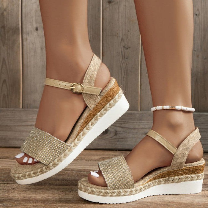Women's Hemp Rope Wedge Sandals Plus Size Buckle