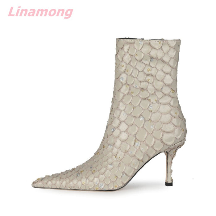 Women Bling Boots Pointed Toe Thin High Heel Side Zipper