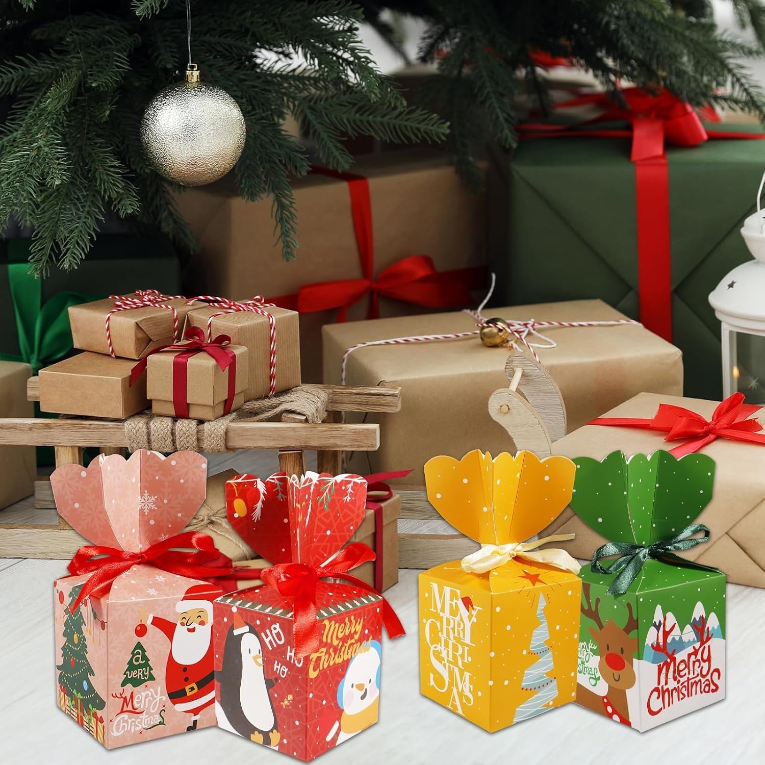 12Pcs Christmas Party Gift Boxes, Creative Christmas Paper Candy Boxes, Festive Favour Boxe for Xmas Party, Advent Decorations, Eve, Gift Wrapping