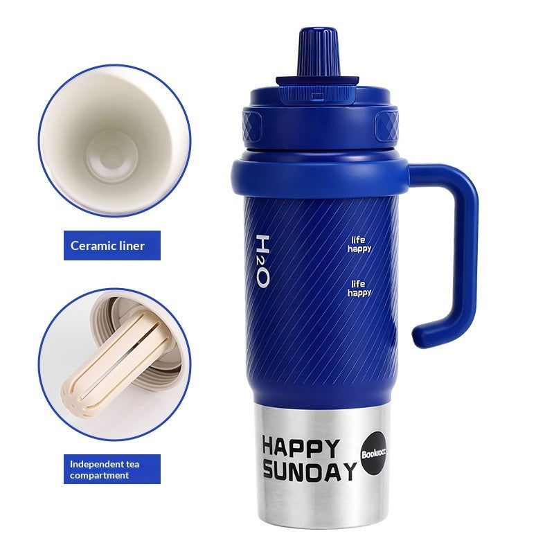 Ceramic-liner Insulated Mug Stainless-Steel Straw Ice-Resistant Bottle Large-Capacity Cup
