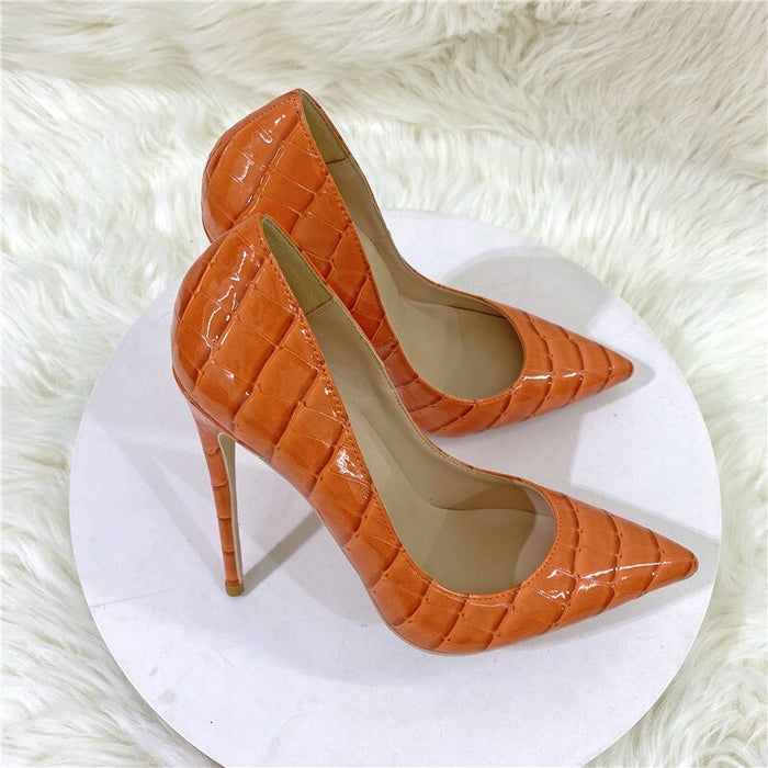 New Orange Snake Pattern High Heels 12Cm