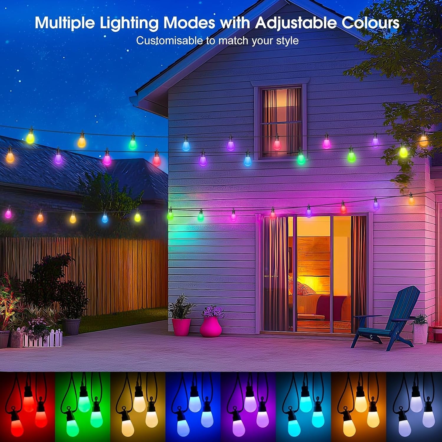 Festoon Lights Outdoor Mains Powered - 69FT/21.1M RGB Garden String Light
