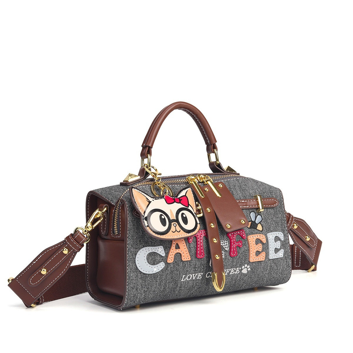 New Large-Capacity Embroidered Letter Cartoon Boston Bag