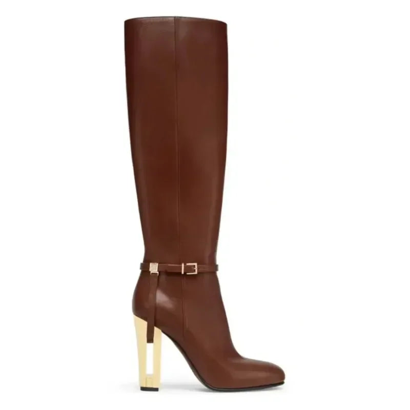 New Hollowed Out Thick  Knee High Boots
