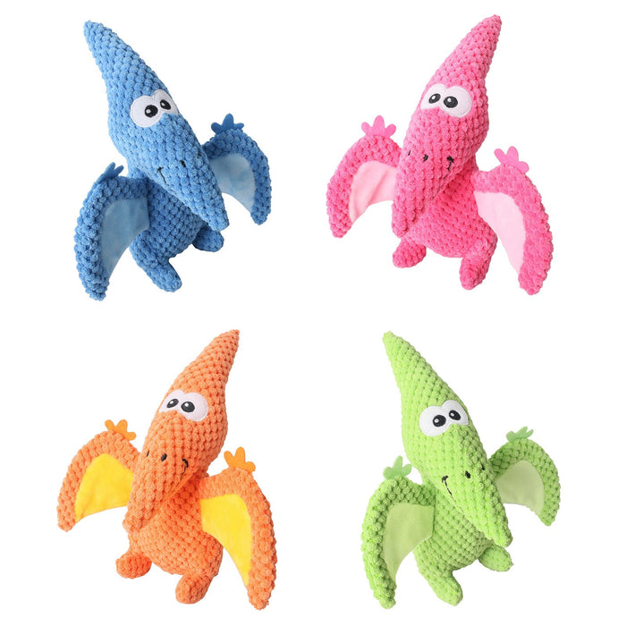 Plush Stuffed Pterosaur Dinosaur Pet Toy with Snapping Paper Wings Sounding Dog Toy