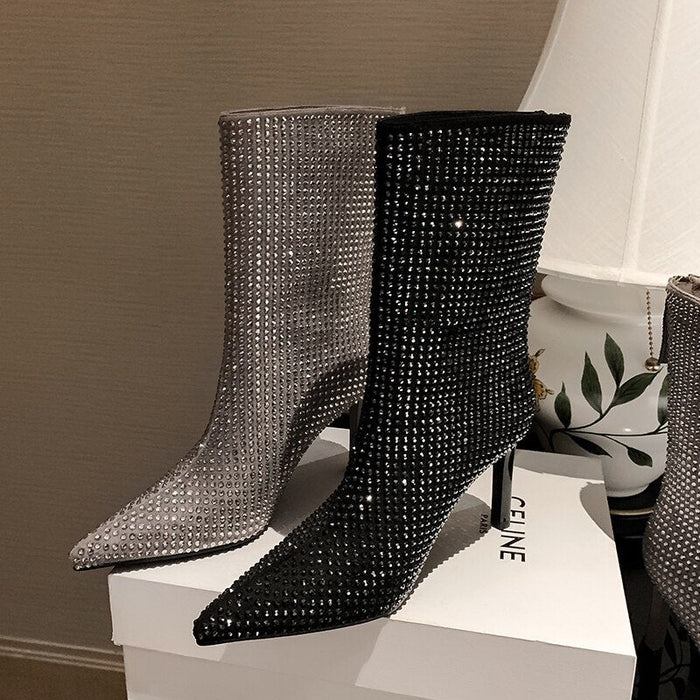 Women's Rhinestone High Heel Booties Boots