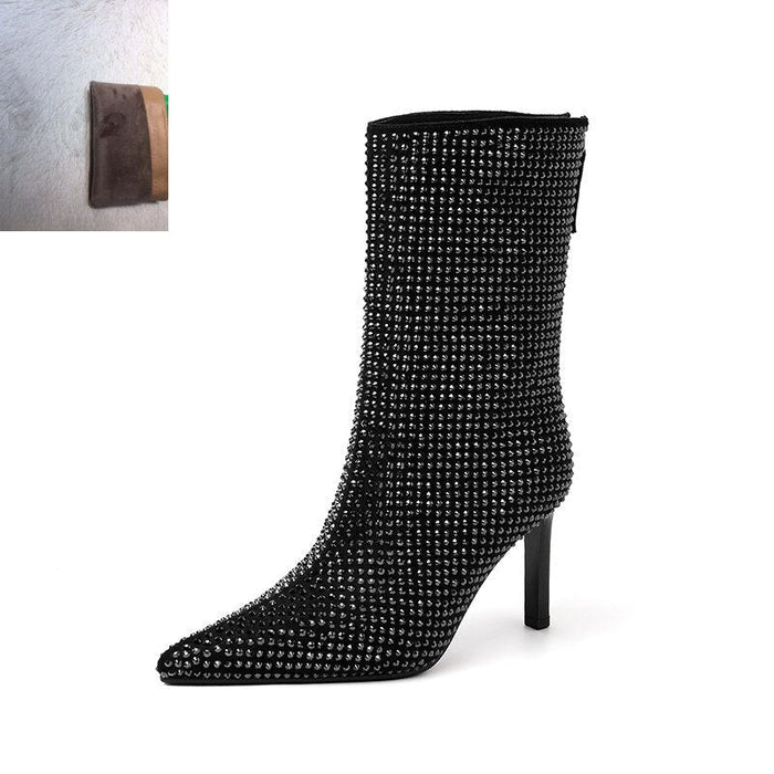 Women's Rhinestone High Heel Booties Boots