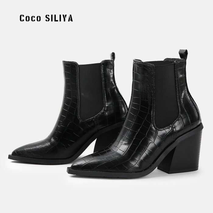 Women's High Heel Short Boots with Pointed Toe