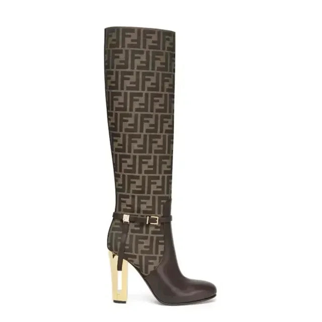New Hollowed Out Thick  Knee High Boots