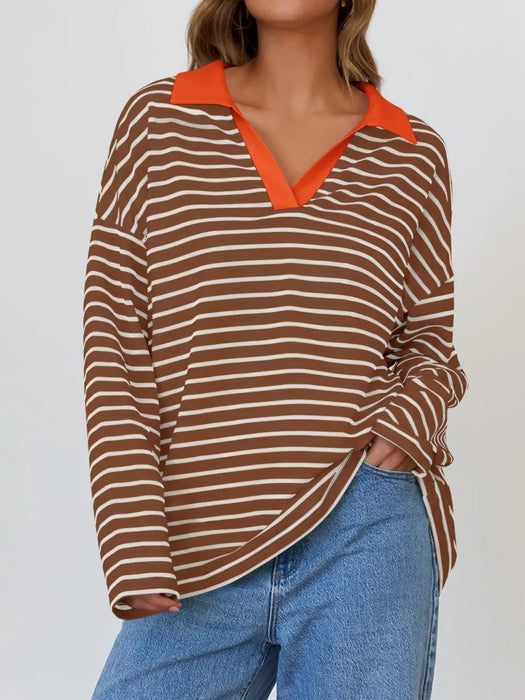 Mandy Striped  Collar Long Sleeve Sweatshirt