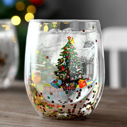 Christmas Quicksand High-borosilicate Glass Insulated Double-wall Milk Cup