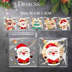 200 Piece Christmas Cookie Bags - Self Adhesive Clear Xmas Candy & Treat Bags for Parties & Goodies