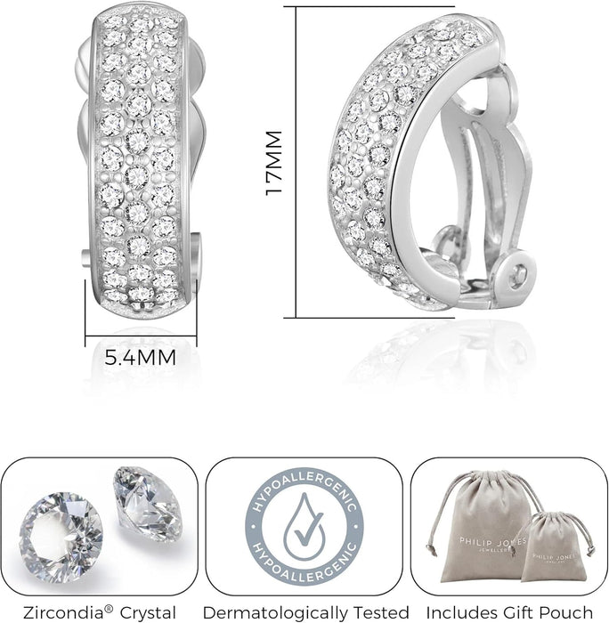 Silver Plated Pave Clip on Earrings Created with Zircondia® Crystals