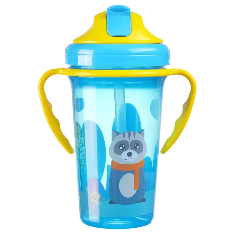 Cute Baby Feeding Cup with Straw BPA Free Portable Feeding Bottle Leak Proof with Handle Kids Training Baby Sippy Copos