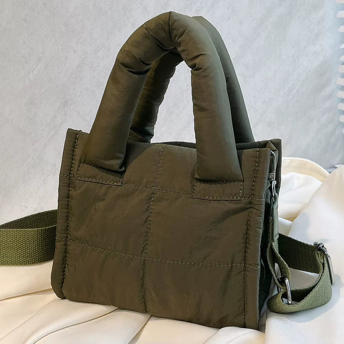 Women Quilted Casual Tote Handbag Large Capacity Padded Crossbody Purse Adjustable Strap Trendy Messenger Bag Simple Satchel Bag