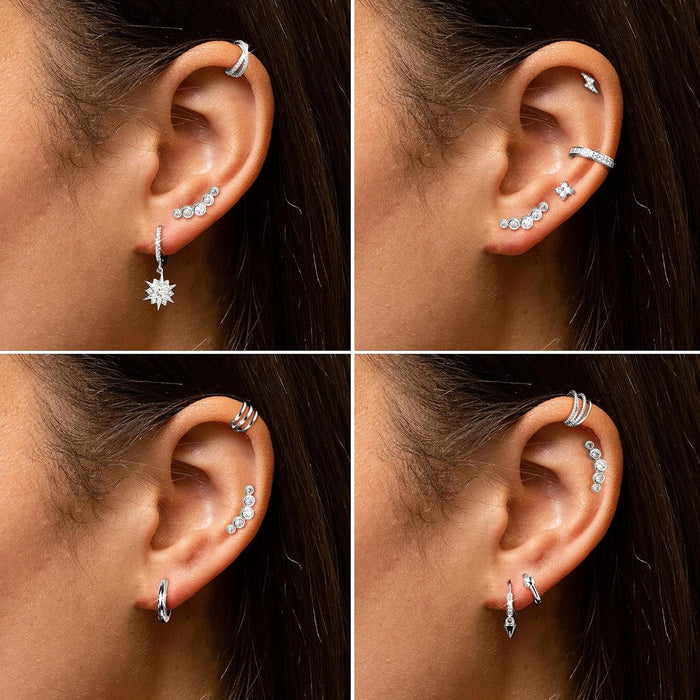 2Pcs Helix Piercing Jewellery Stainless Steel Cartilage Earrings for Women 16G Flat Back Earrings Stud Conch Piercing Earrings CZ Helix Earrings Silver Gold Tragus Piercing Jewellery