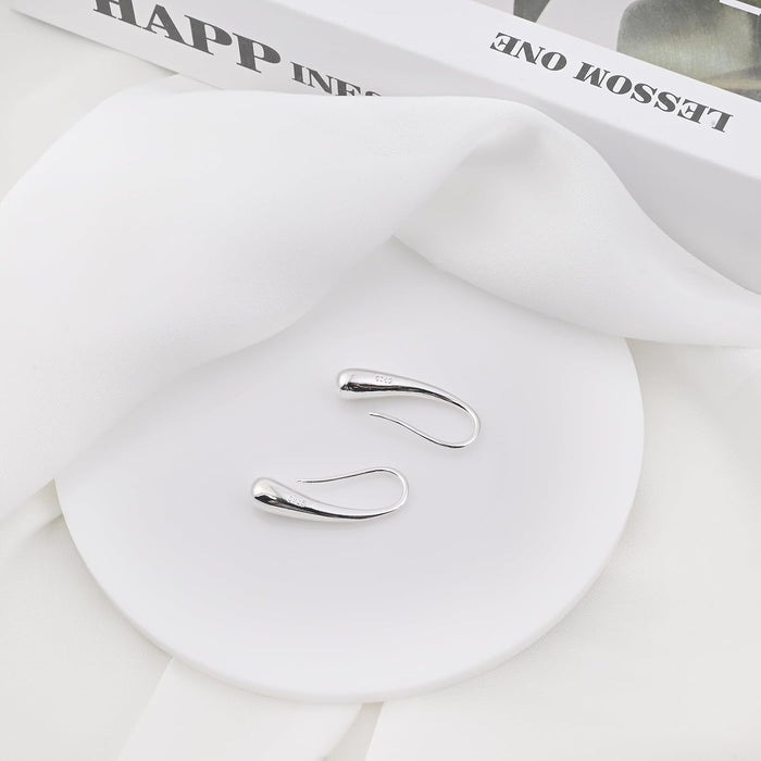 Silver Teardrop Pull through Earrings 925 Sterling Silver Earrings Drop Dangle Earrings Handmade Threader Earrings for Women