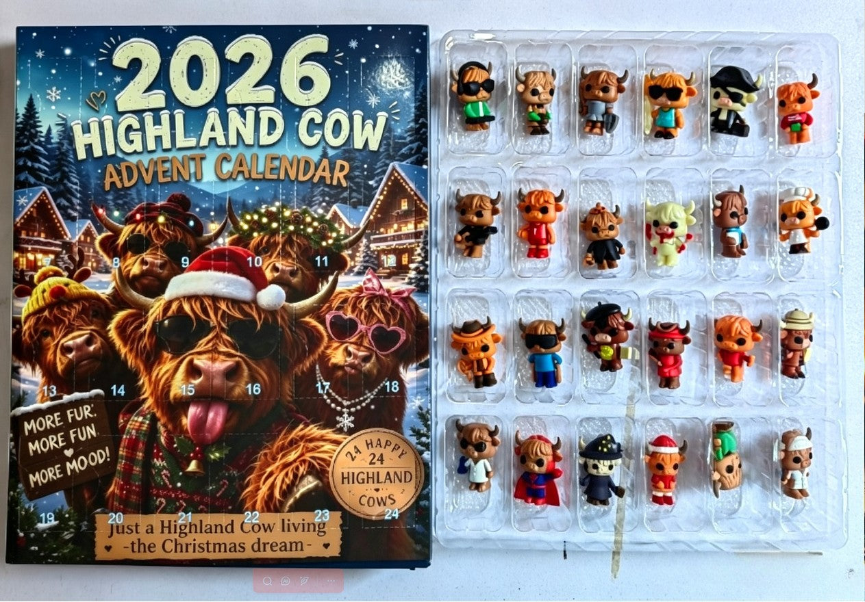 Highland Cow Christmas Advent Calendar 2026 Countdown 3D PVC Figures Gift Decor