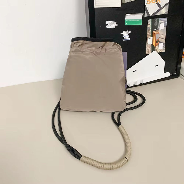 Workwear Style Shoulder Mobile Phone Bag Outdoor Sports Women'S Crossbody Bag Versatile Casual Drawstring Drawstring Contrasting Color Lightweight Bucket Bag