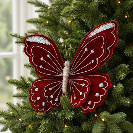 New Arrival Wine-Red Velvet Butterfly Christmas Tree Ornament