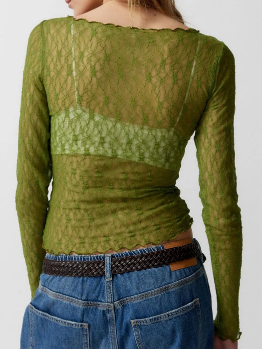 Sexy see through lace mesh T-shirt