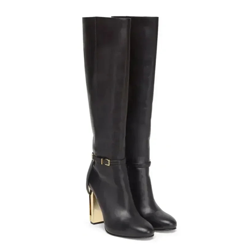 New Hollowed Out Thick  Knee High Boots