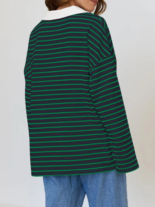 Mandy Striped  Collar Long Sleeve Sweatshirt
