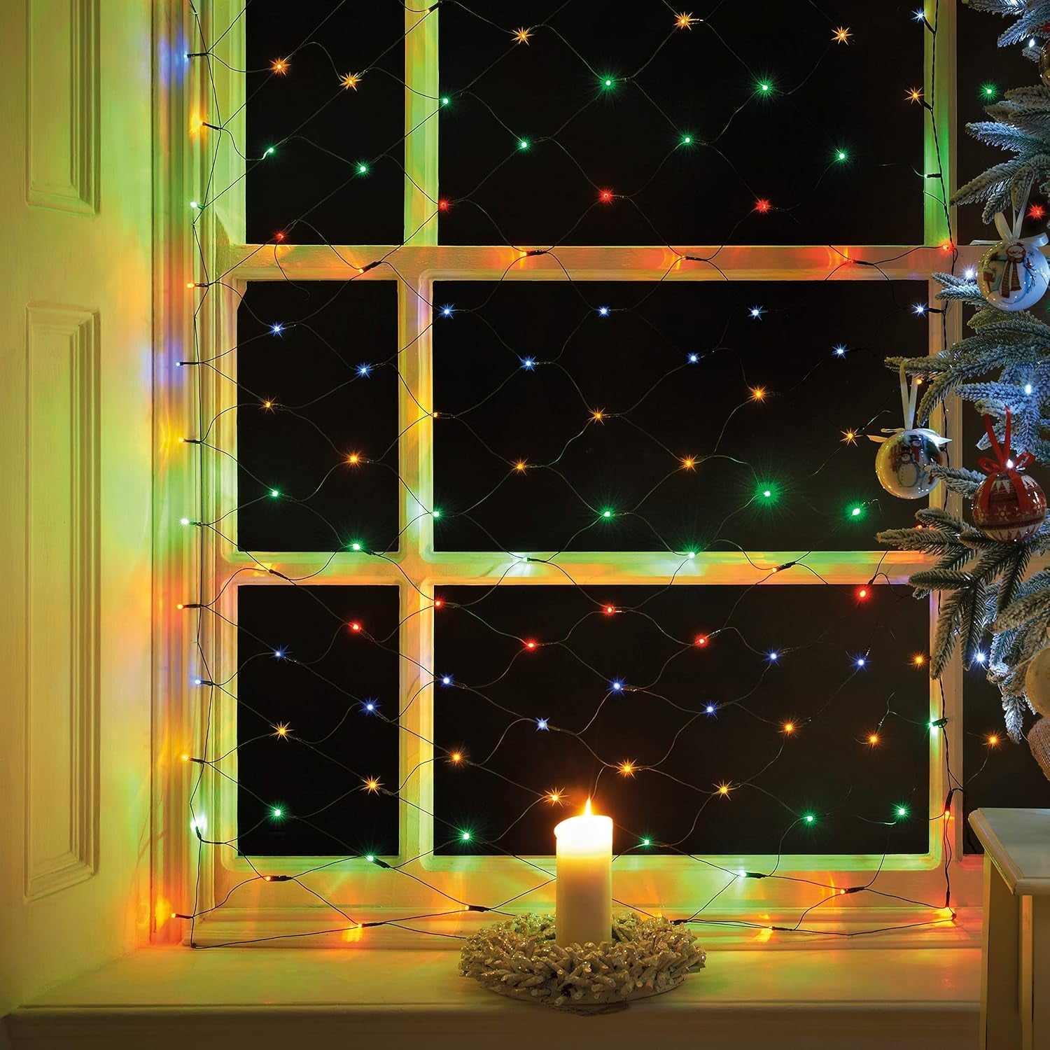 77820 180 LED Multi-Coloured Christmas Net Lights/Curtain Style Window Lights / 8 Different Modes/Mains Powered/Indoor and Outdoor / 1.8 X 1.2M