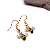 Little Bumble Bee Enamel Charm Earrings, Cute Yellow and Black Enamel Charms on Nickel Free Gold Tone Hooks : 30Mm Long, Bee Lover Drop Earrings