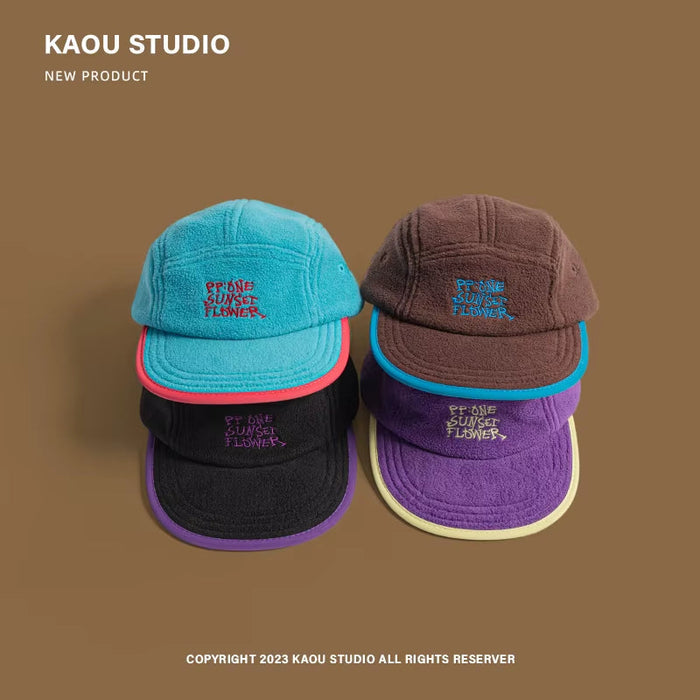 Fashion Dopamine Contrasting Color Flat-Brimmed Baseball Caps for Men and Women Winter Retro Fleece Warm Versatile Hip-Hop Hat