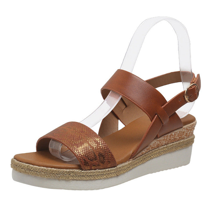 Spring And Summer New Wedge Round Toe Wide Strap Sandals For Women