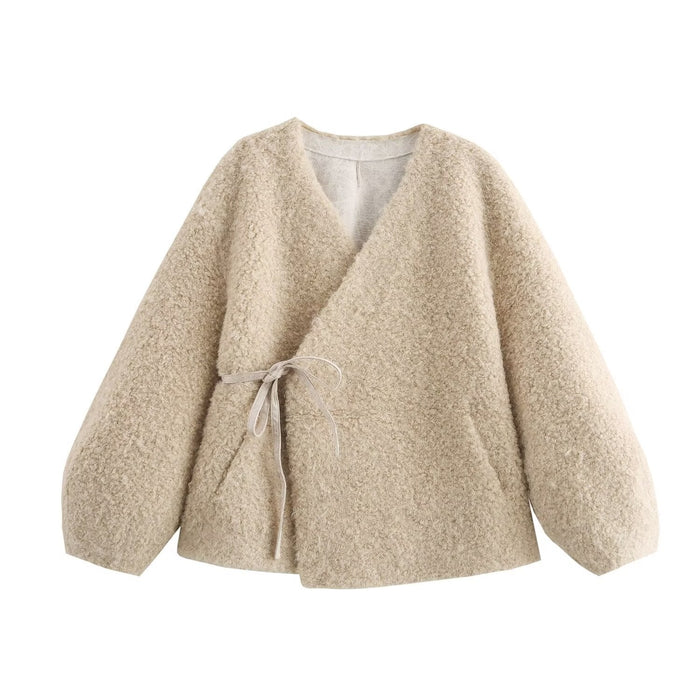 Marc Gianno new style V-neck long sleeved lace up sheep roll