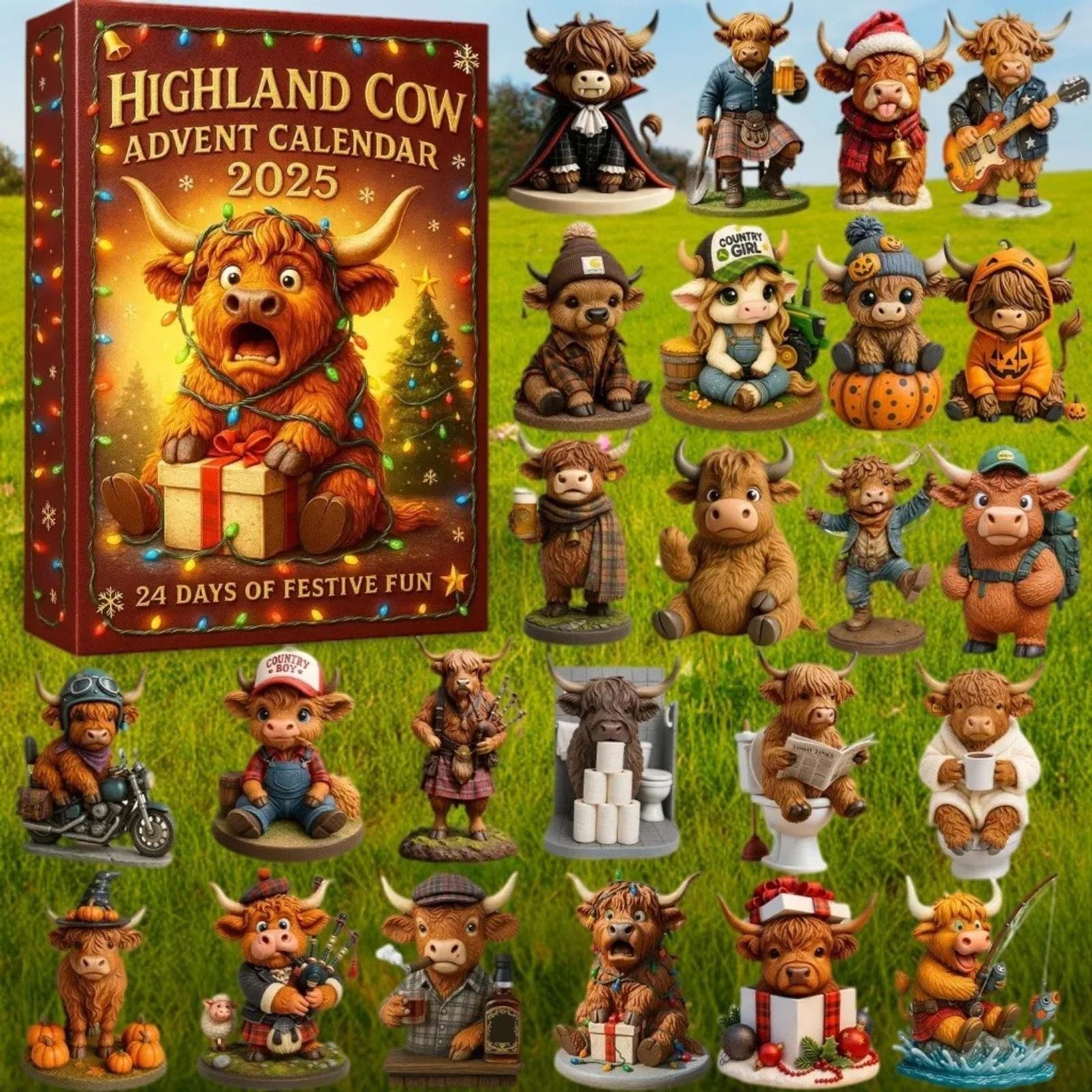 2026 Highland Cow 2D Acrylic Advent Calendar Gift 24 Days Christmas Countdown