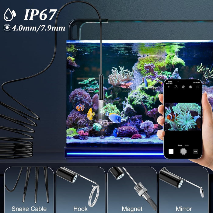 Endoscope Inspection Camera,  1920 HD Flexible Rigid Snake Camera, 8 LED Lights No Wifi Snake Camera Waterproof IP67 Tube Sink Pipe Drain Camera for Android Ios Tablet Samsung (16.4 Ft/ 5M)