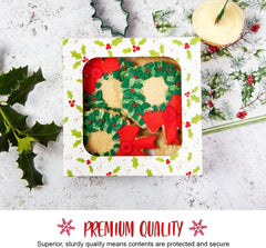 Christmas Cake Boxes with Holly Print - Recyclable Paper Packaging Boxes for Festive Baking, Gifting, Cookies, Brownies & Small Treats - 3-Pack, 3.8 X 11.4 X 11.4Cm