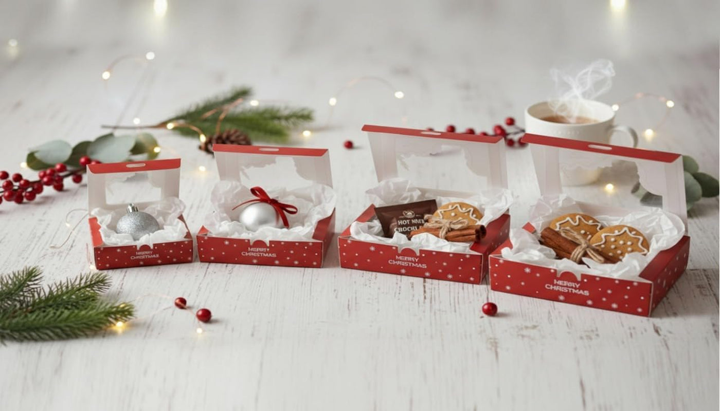 Pack of 12 Christmas Gift Boxes with Clear Window 18X13X5 Cm