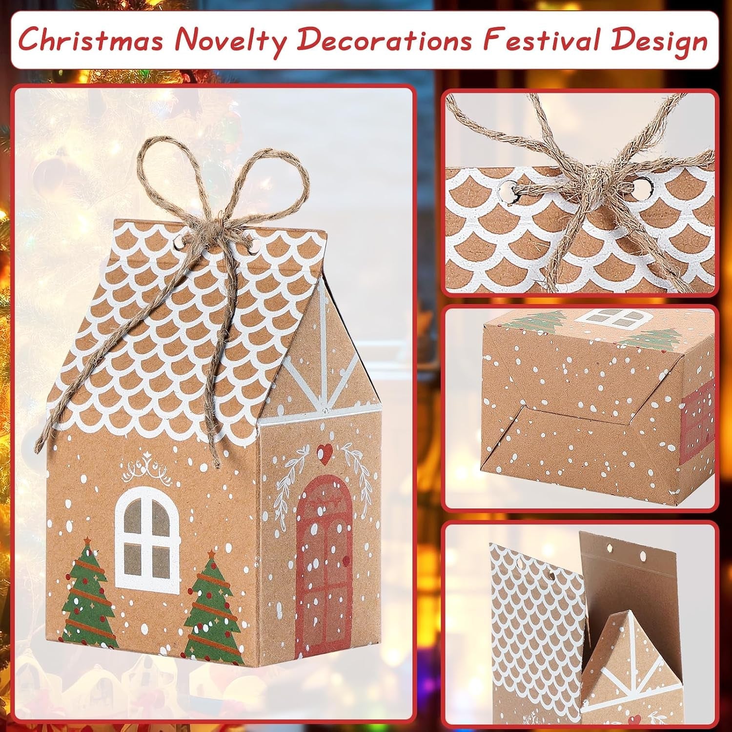 Christmas Party Gift Boxes, Kraft Paper Candy Boxes, Christmas Favour Bags, 50 Pieces