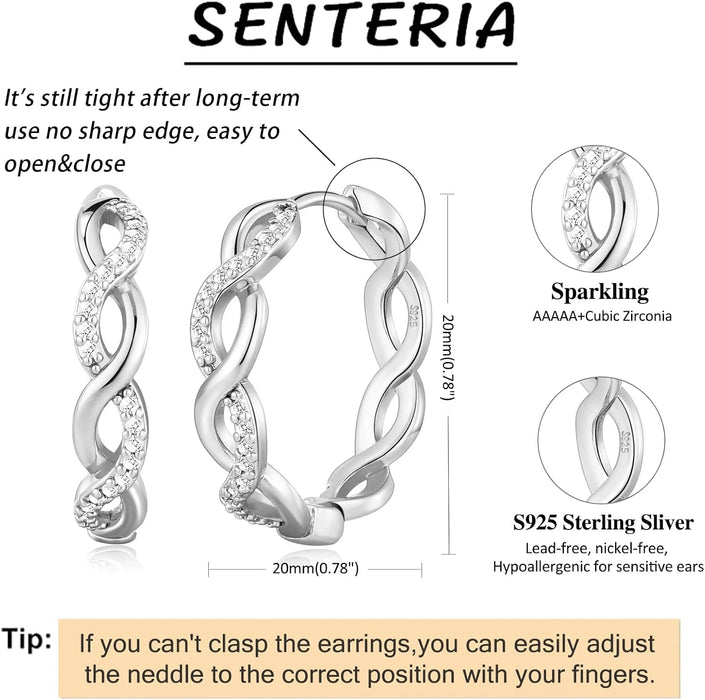 Sterling Silver Hoop Earrings for Women Lightweight Silver Hoops Earrings for Women Twisted Hoop Earrings with Cubic Zirconia Hypoallergenic Small Silver Hoop Earrings