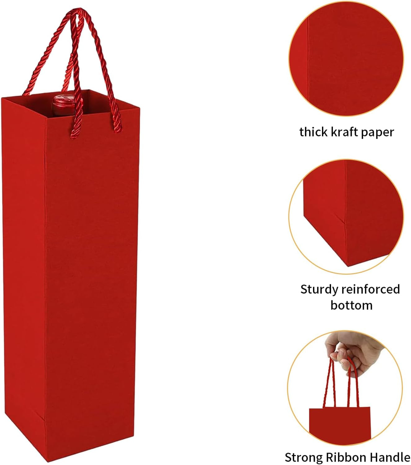 Kraft Paper Wine Gift Bags, Premium Wine Gift Bags with Handles, Kraft Paper Wine Storage Bag for Christmas, Wedding, Party (Red)