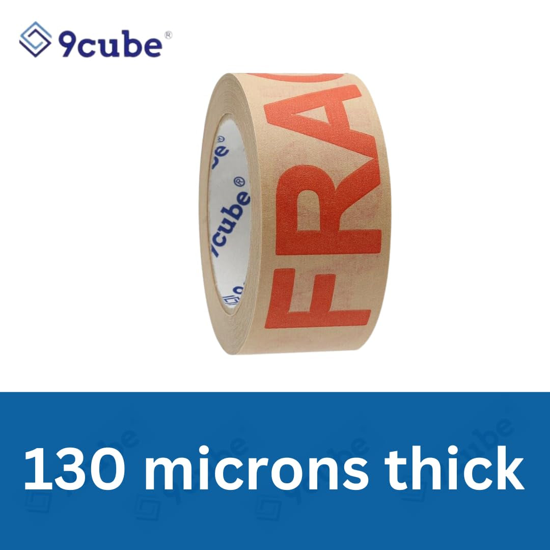 6 Strong Paper Packaging Tape, Eco-Friendly Recyclable Fragile Printed Kraft, Brown 50Mmx50Mm, Strong Heavy-Duty Secure Adhesive Sticky, for Packing Parcels Moving House Large Boxes