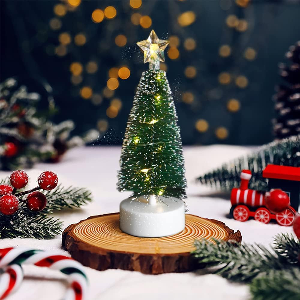 3 Pcs Tabletop Christmas Tree with Lights Mini Artificial Xmas Tree with LED String Lights Christmas Party Decoration Miniature Table Ornaments Home Office Tabletop Decor Mini Desk Top Christmas Tree